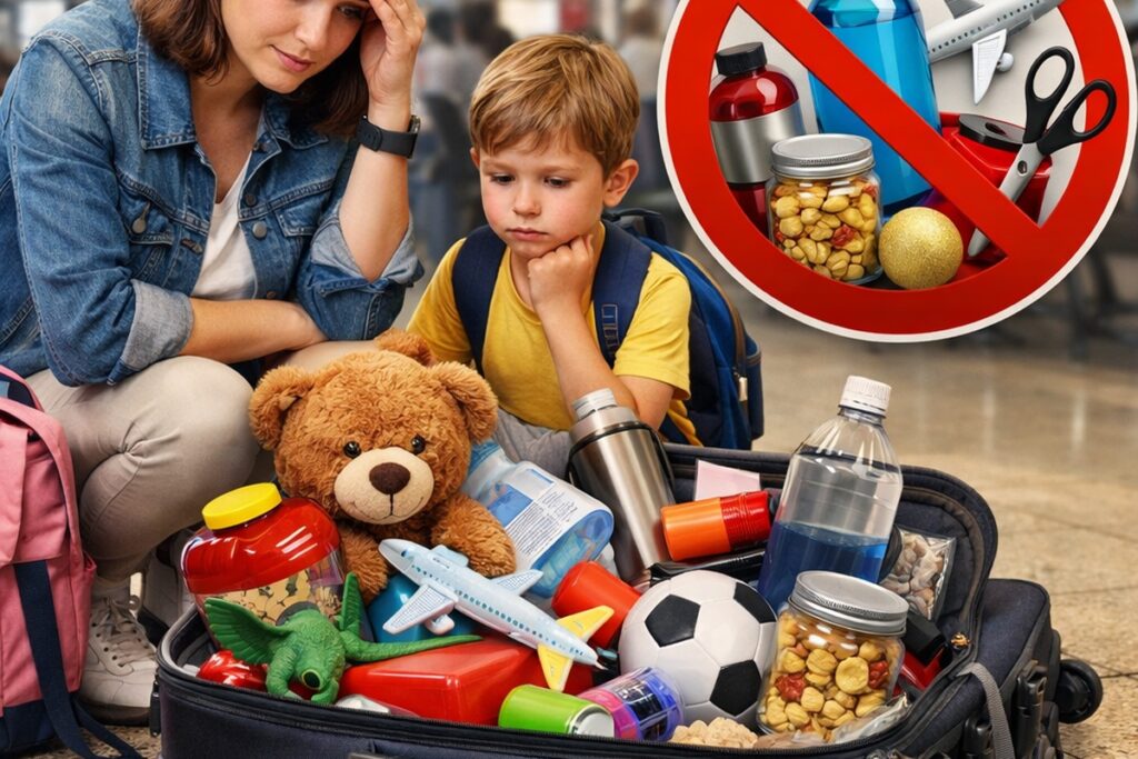 o que NÃO levar na mala de mão ao viajar com criança – organização prática no aeroporto