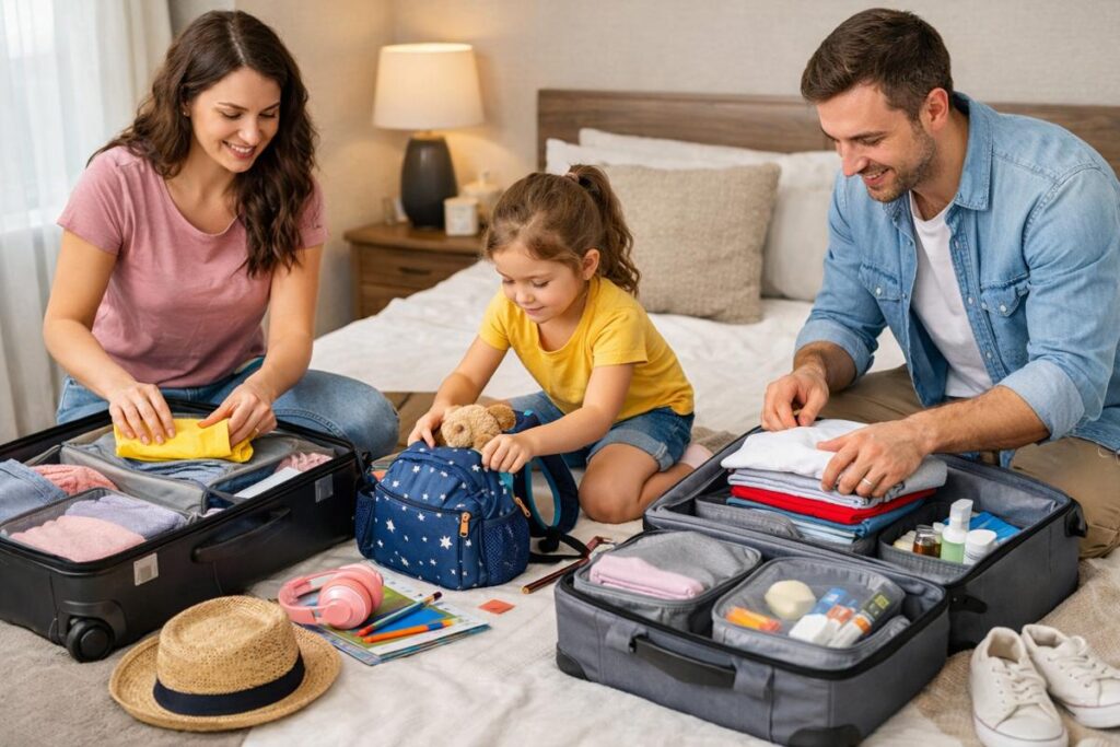 dividir a mala entre pais e filhos na viagem