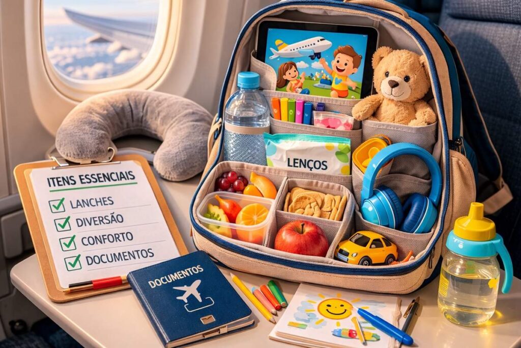 mochila organizada para viajar de avião com criança