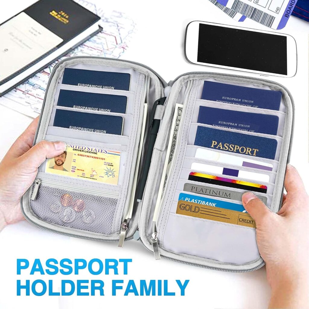organizador de documentos para viajar com criança com passaportes e cartões de embarque