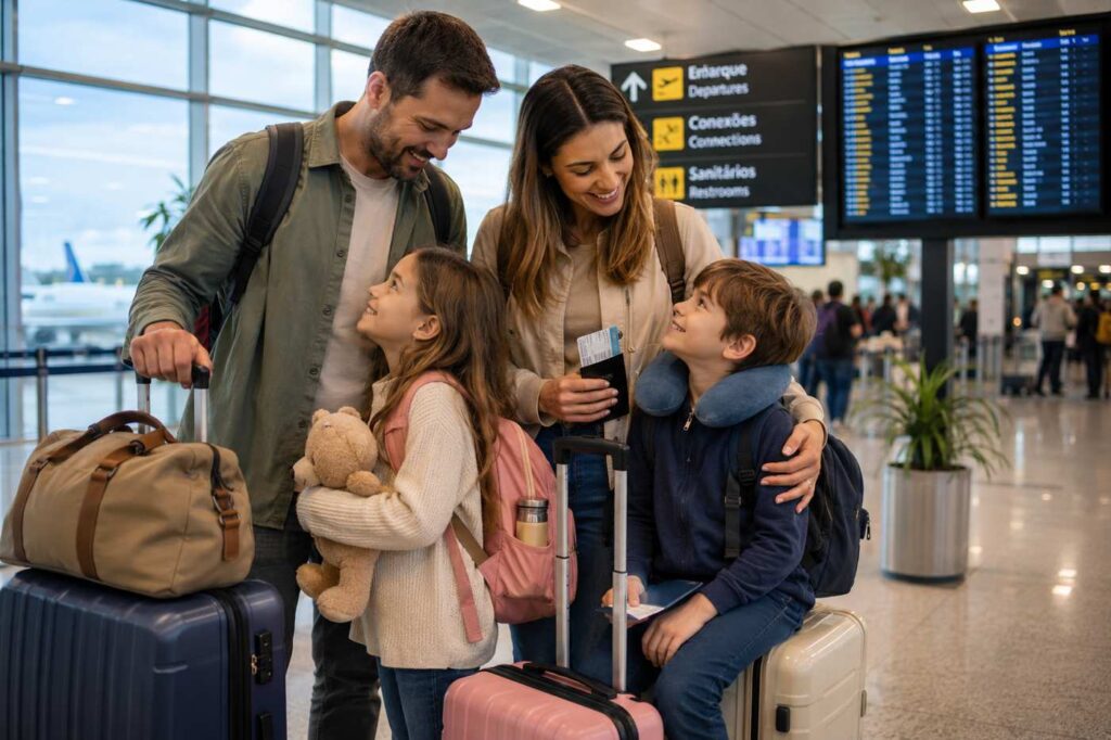 viagem internacional com criança no aeroporto