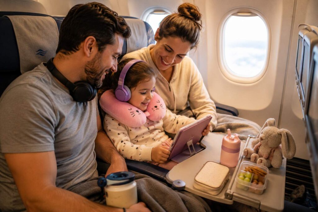 voo longo com criança durante viagem internacional