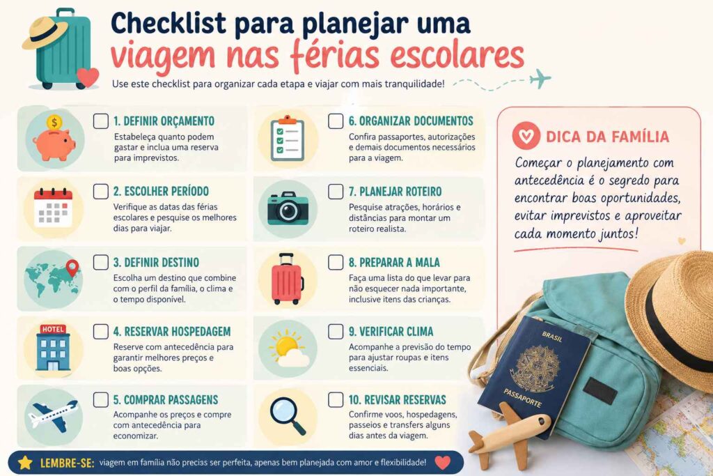 Checklist para planejar uma viagem nas férias escolares
