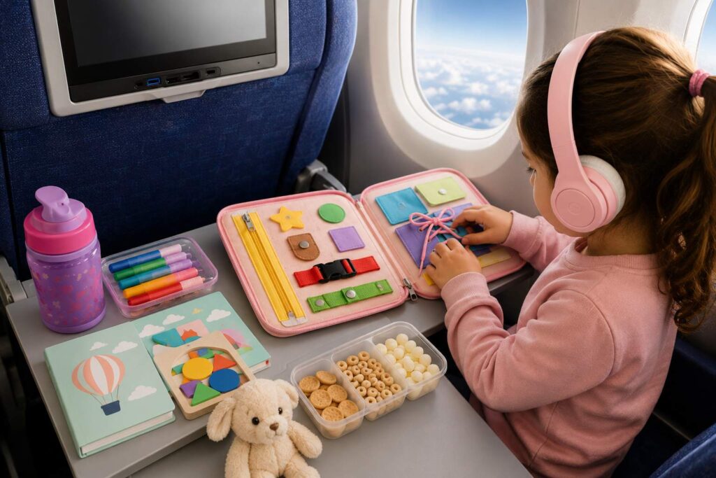 produtos para entreter criança no avião