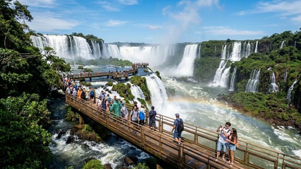 Foz do Iguaçu com crianças nas passarelas das Cataratas do Iguaçu